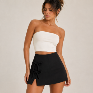 Saya mini negra con lazos