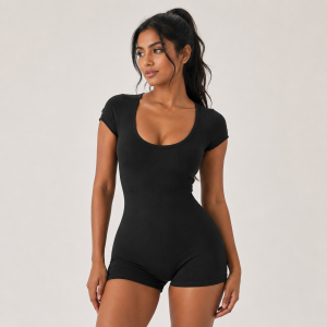 Mono enterizo corto negro, mangas cortas