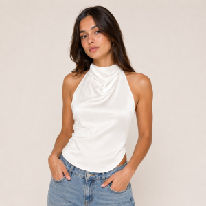 Top satinado blanco