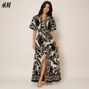 Vestido camisero largo estampado