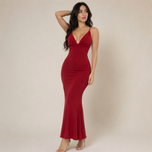 Vestido largo rojo con escote