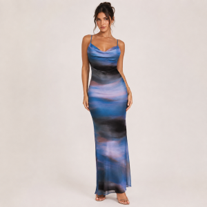 Vestido largo azul degradado